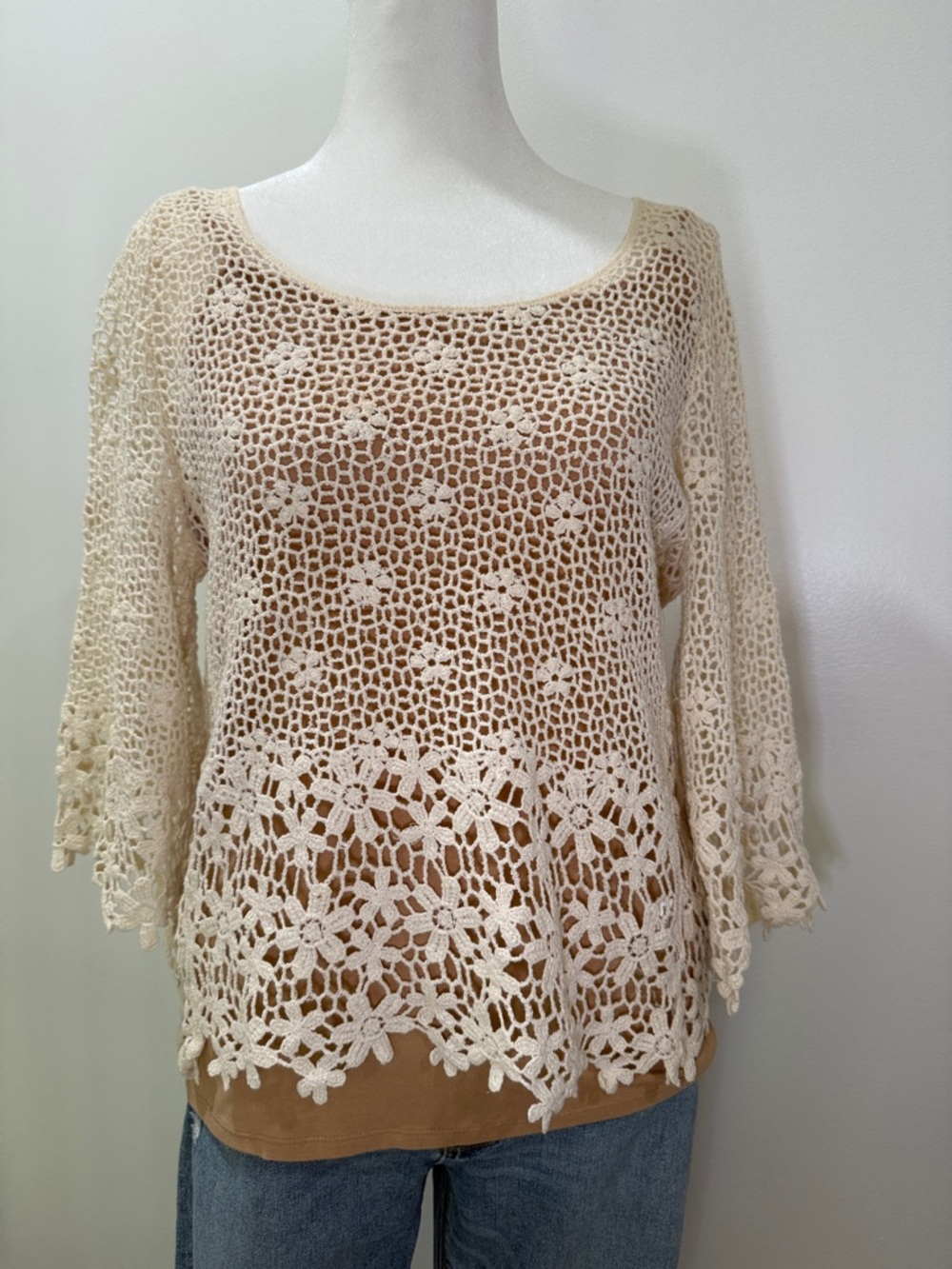 Papermoon Cream Crochet Floral Scoop Neck Tunic